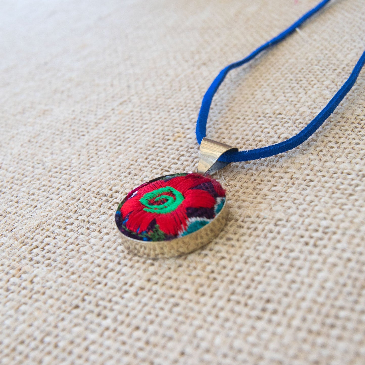 Embroidered Flower Boho Necklace.