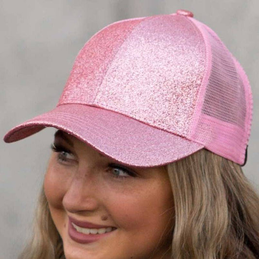 CC Glitter Messy Bun Pony Cap Women Kids, Toddler Trucker Hats