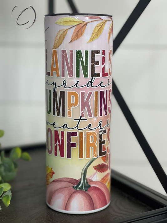 Flannels, Pumpkins, Bonfires 20oz Skinny Tumbler