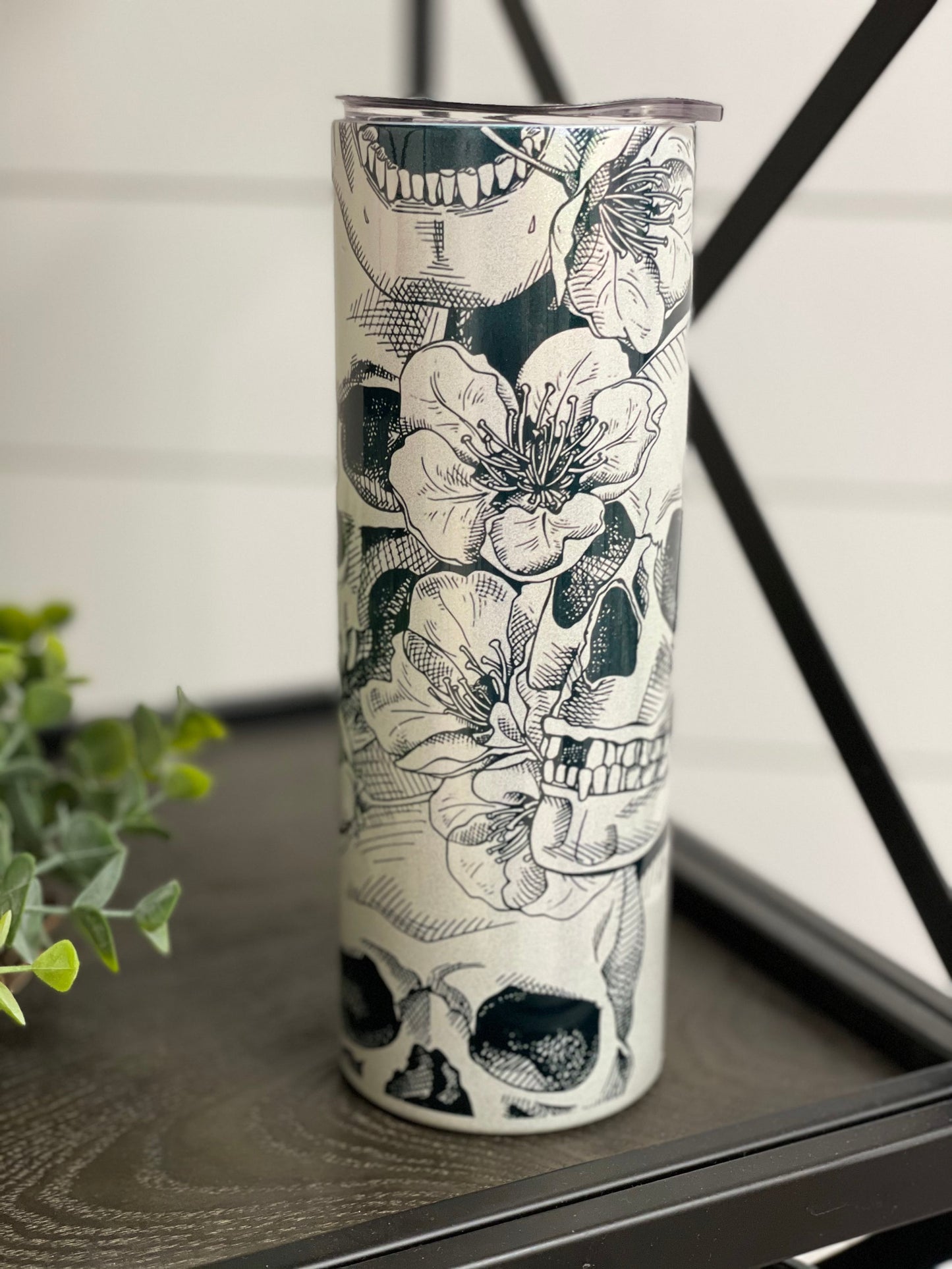 Floral Skulls 20oz Shimmer Skinny Tumbler