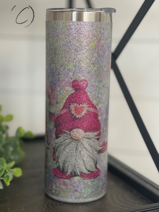 Glitter Valentines Gnomes 20oz Glitter Skinny Tumbler