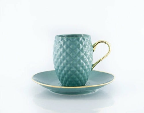 Handmade Pineapple Ceramic Espresso Cup in Blue | Real Gold Accented