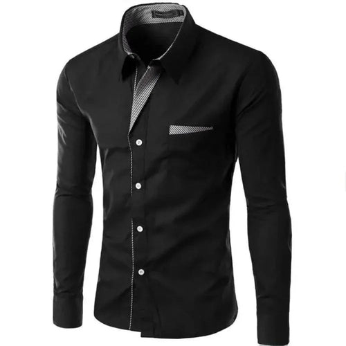 Mens Long Sleeve Button Front Shirt with Front Collar Details