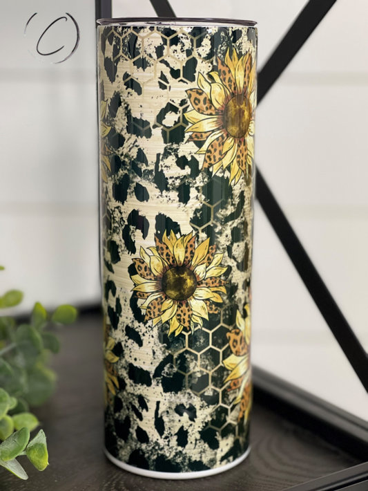 Honeycomb Leopard Sunflower 20oz Skinny Tumbler