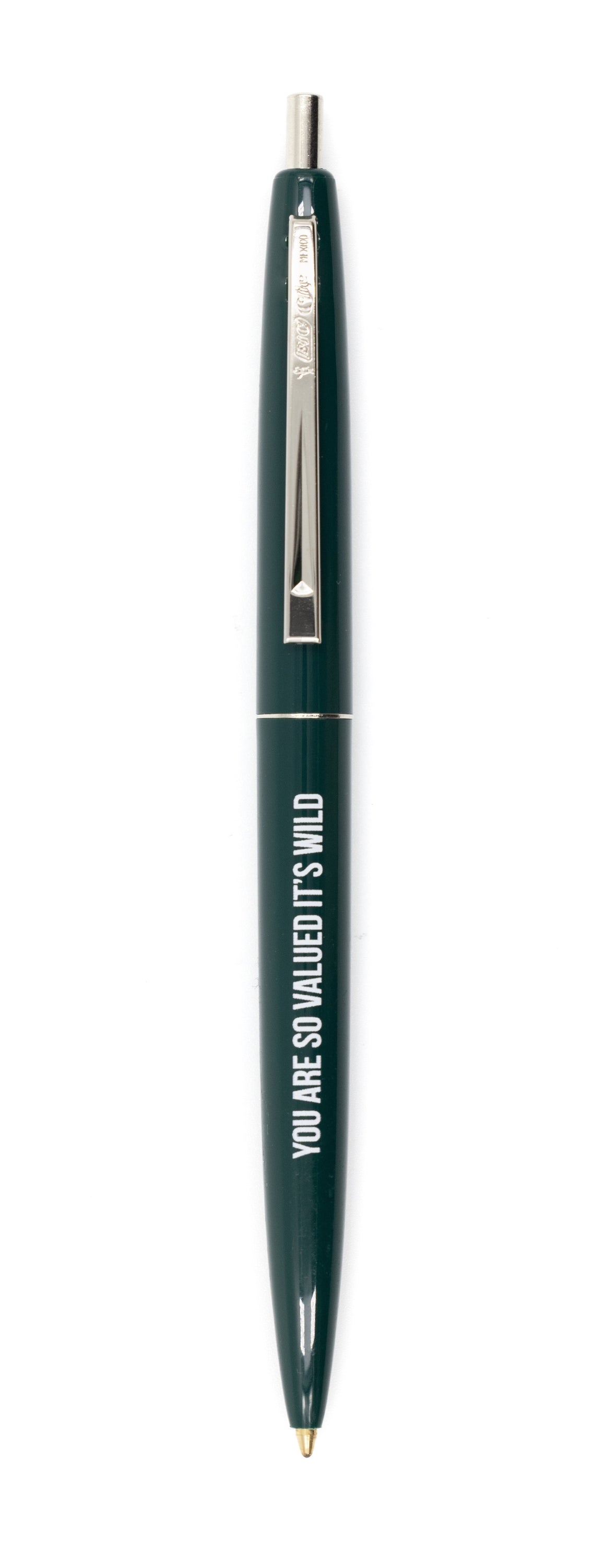 You Are So Valued It's Wild Refillable Pen in Forest Green and Silver