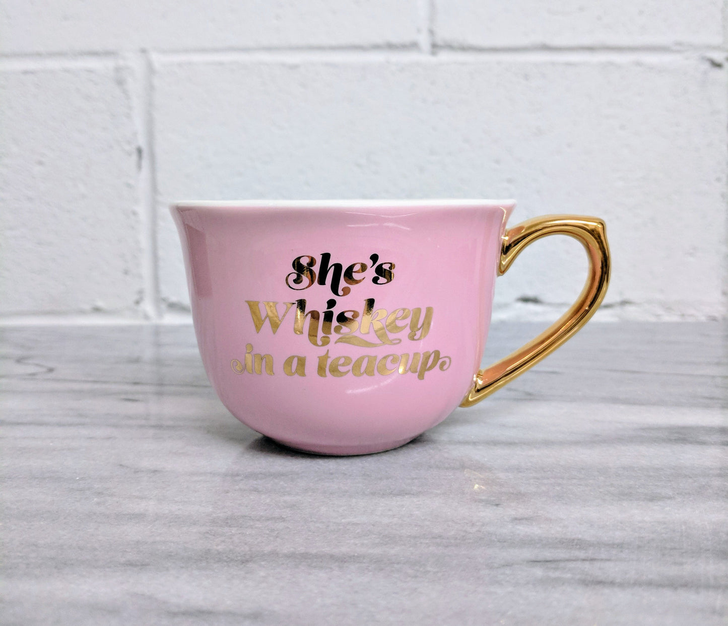 She's Whiskey in a Tea Cup and Saucer Set in Pink and Floral