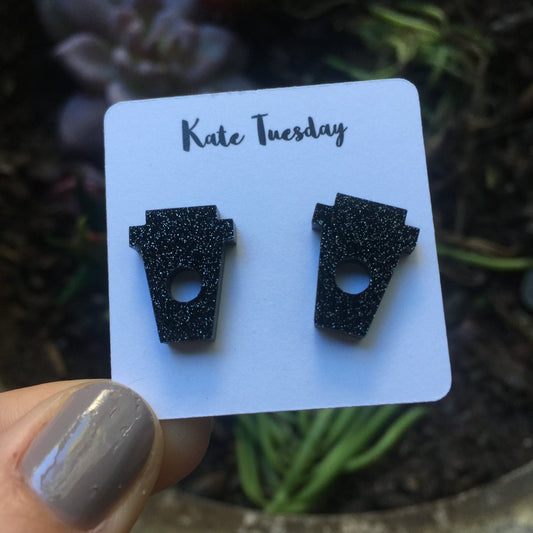 Black Coffee Cup Stud Acrylic Earrings