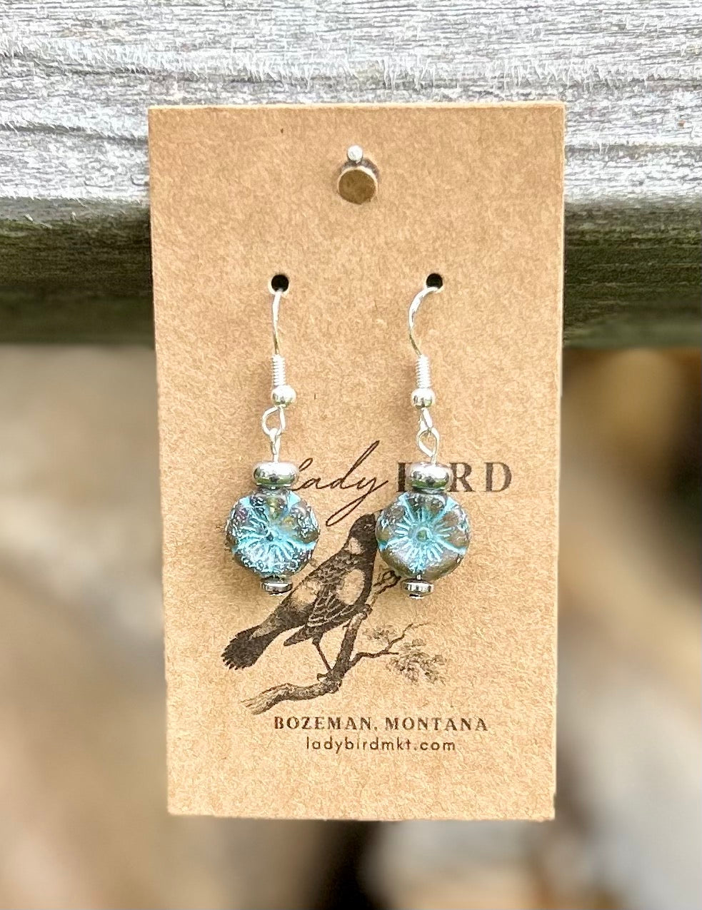 Smoky Blue Hibiscus Flower Earrings