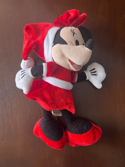 Disney Minnie Mouse Santa Hat Red Velvet Dress Plush Stuffed Animal 9"