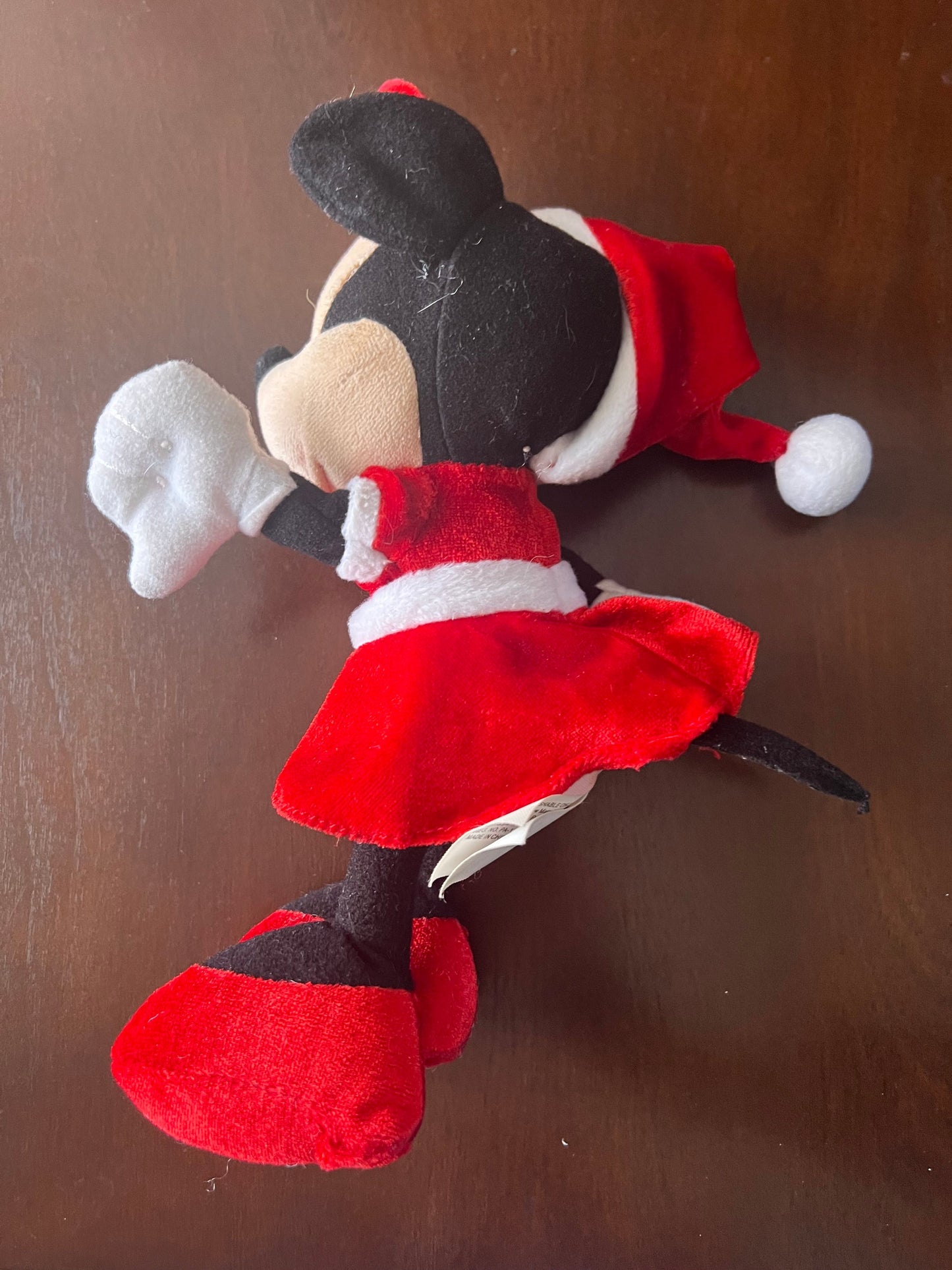 Disney Minnie Mouse Santa Hat Red Velvet Dress Plush Stuffed Animal 9"