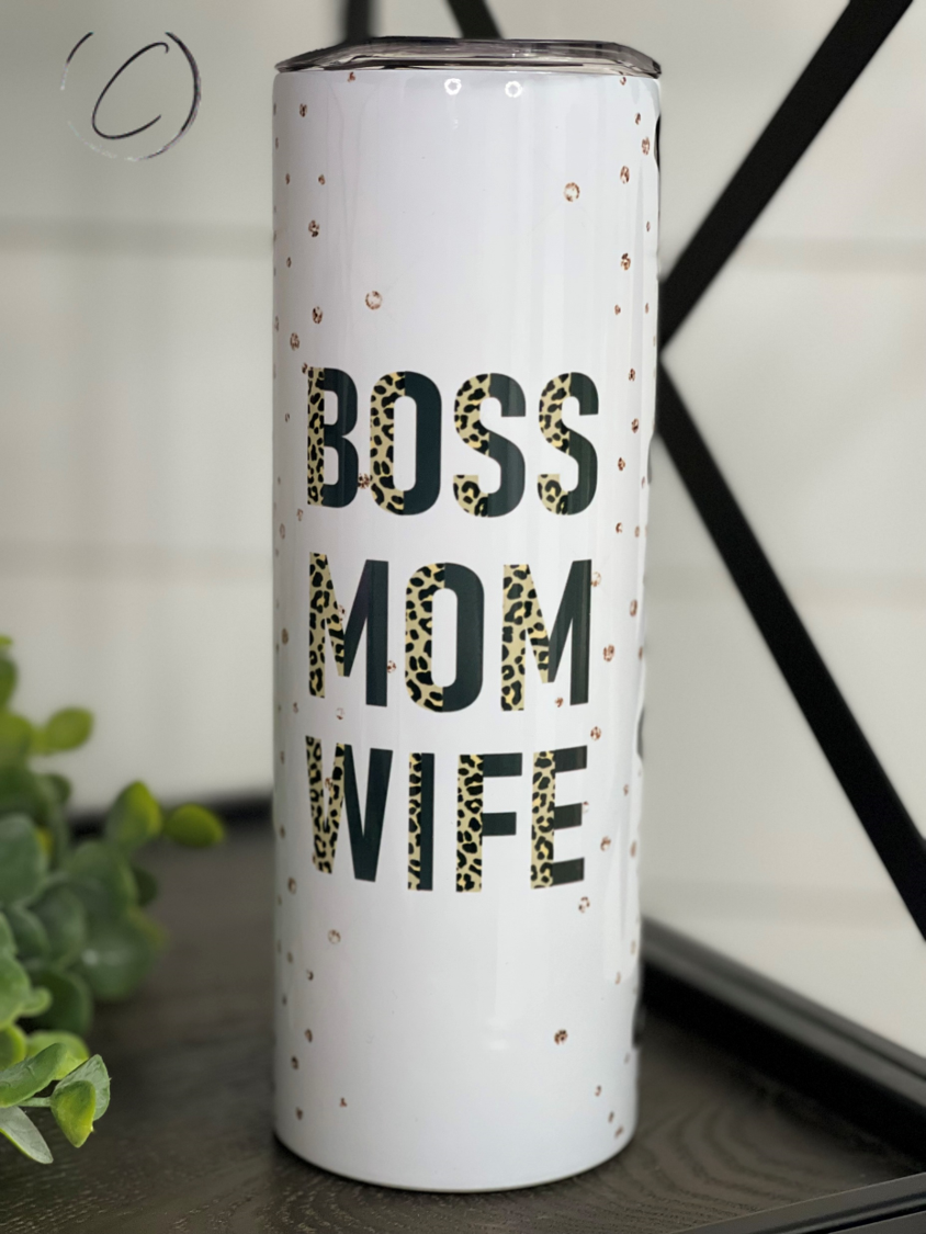 Leopard Boss Mom Wife 20oz Skinny Tumbler