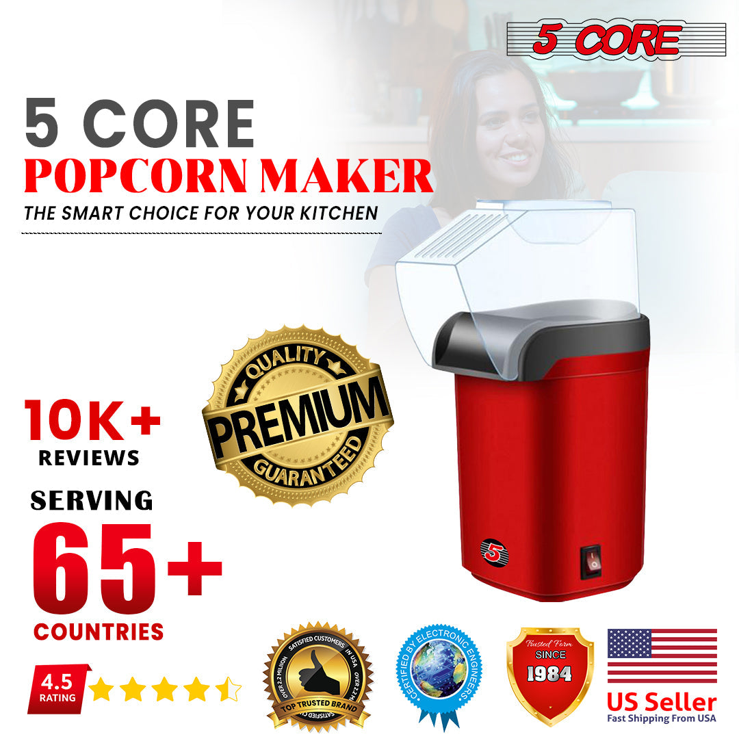 5Core Hot Air Popcorn Machine, 16 Cup, Electric Oil-Free Pop Corn