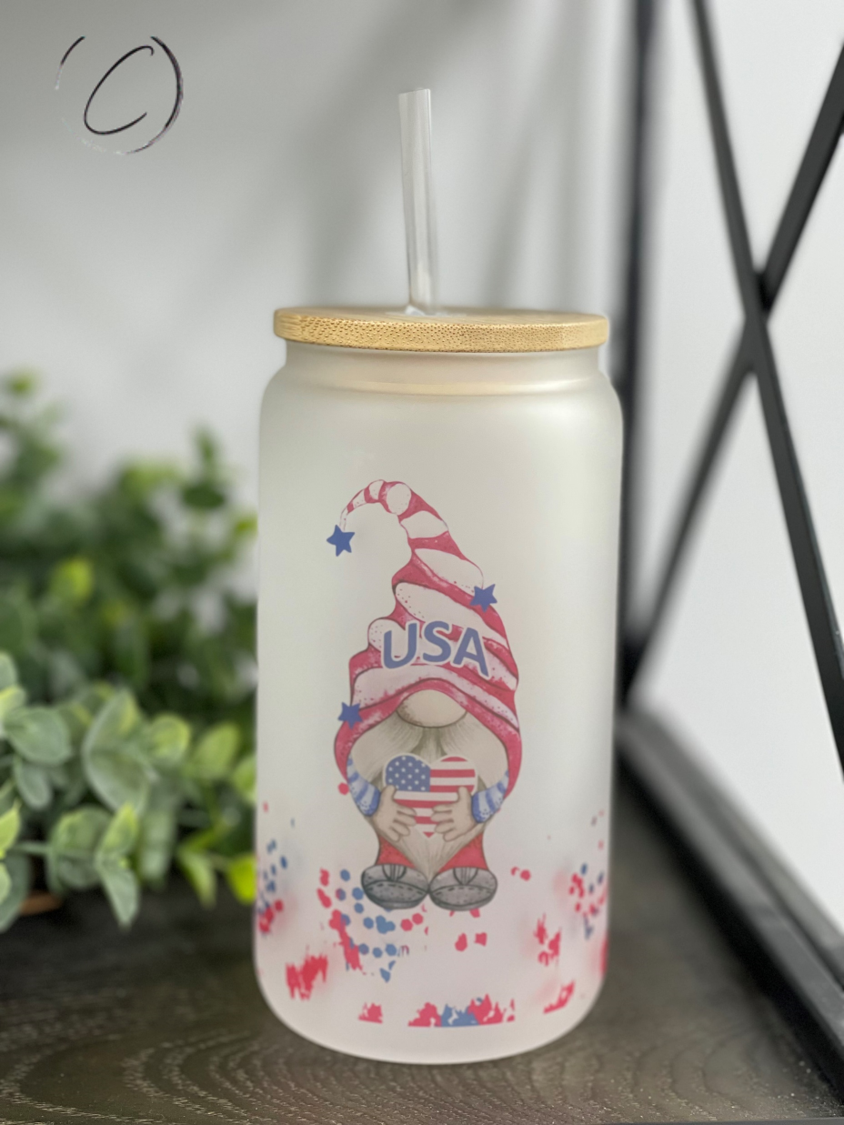 Patriotic Gnomes 16oz Libbey Glass