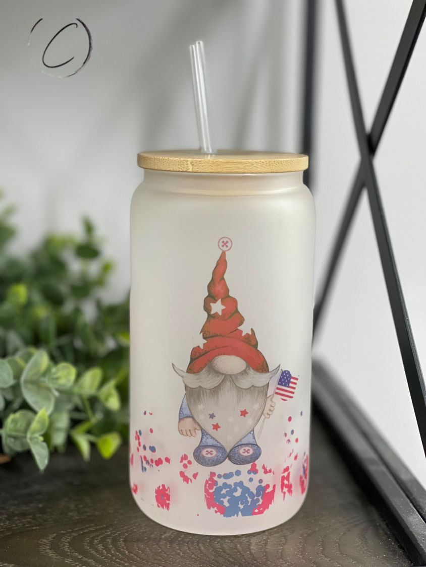 Patriotic Gnomes 16oz Libbey Glass