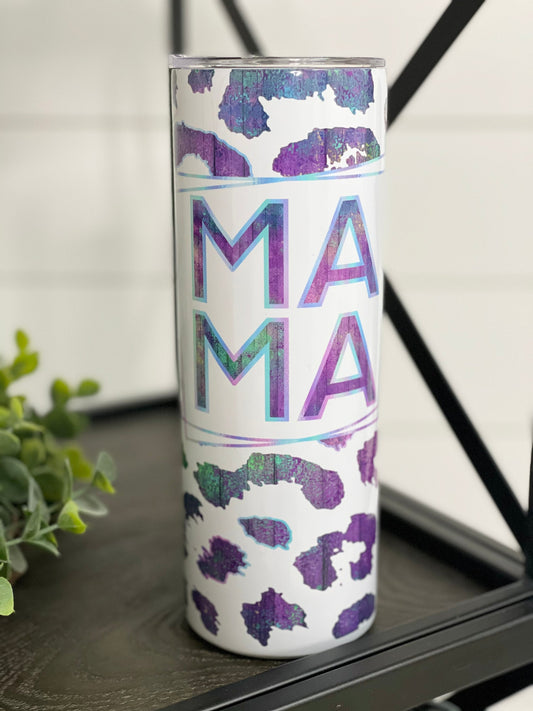 Purple Leopard Mama 20oz Skinny Tumbler