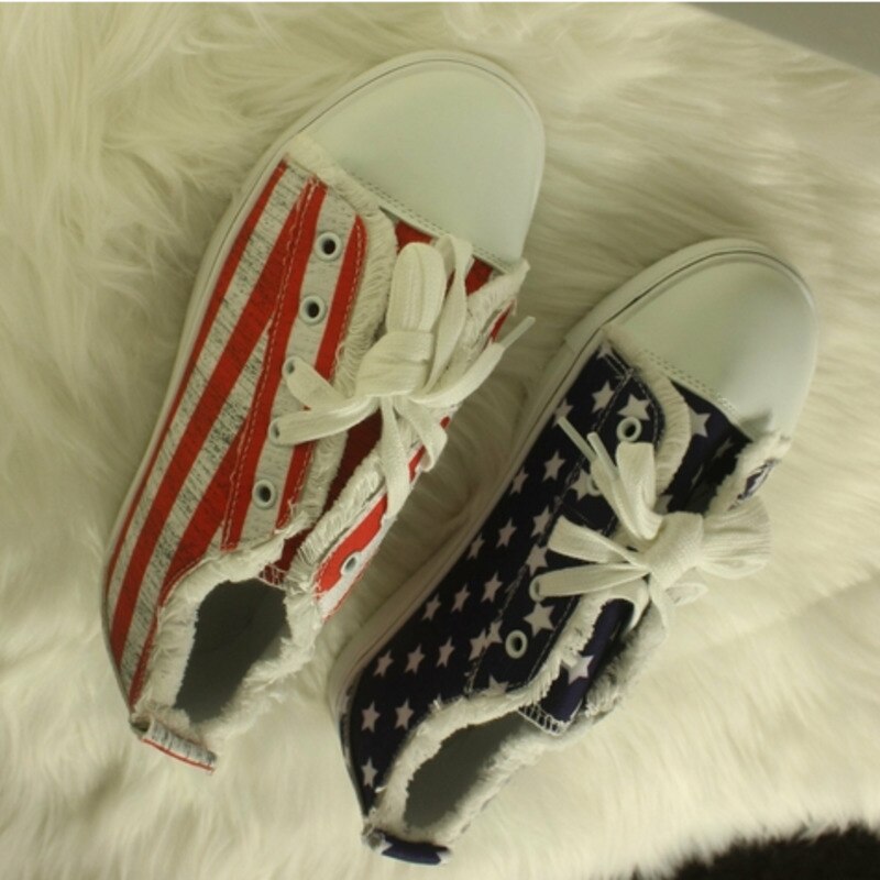 Blue Red Round Toe Casual Canvas Shoes Flat Sneakers Shoes