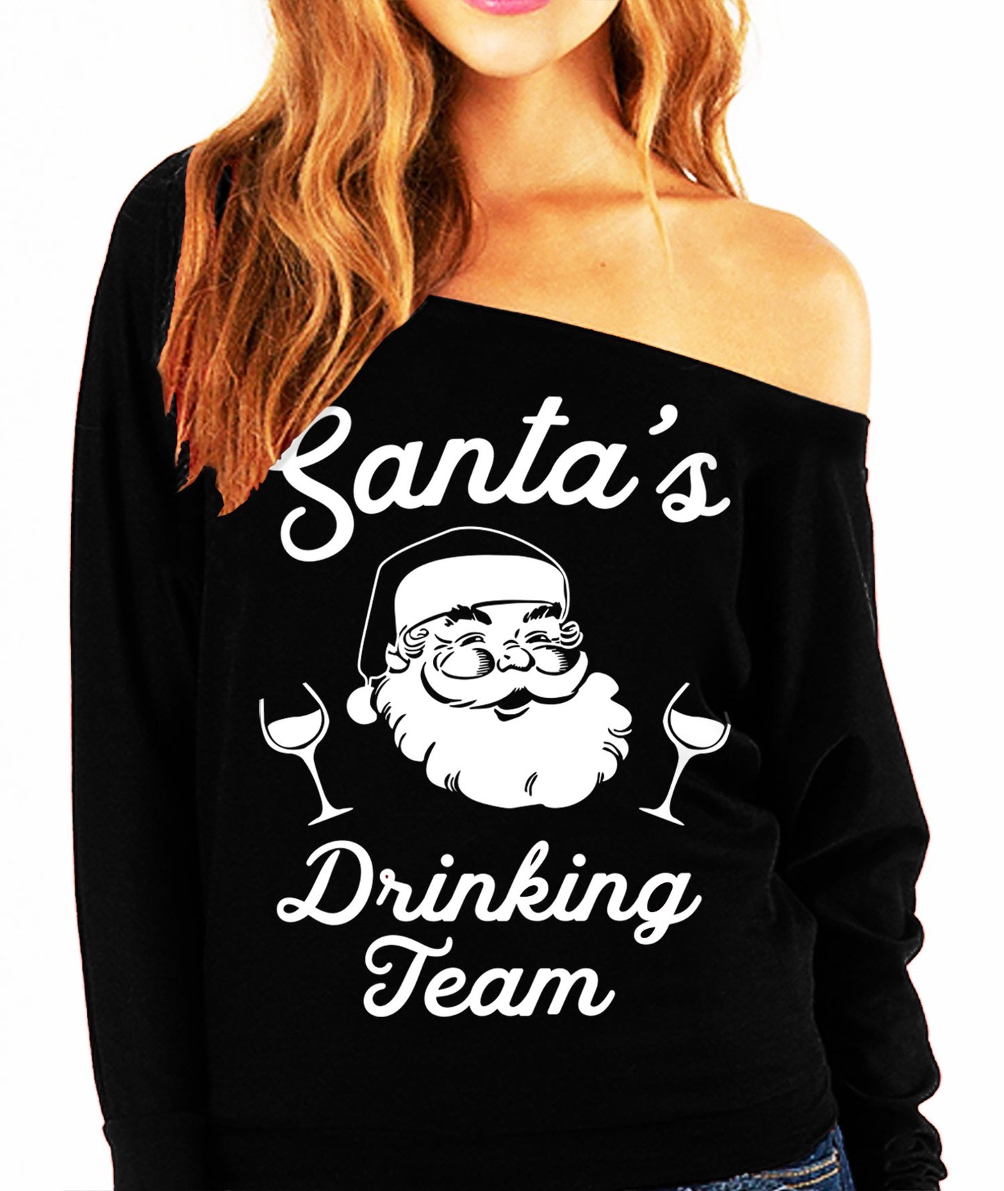 SANTA'S DRINKING TEAM Christmas Slouchy Sweatshirt Wine Version -