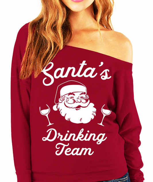 SANTA'S DRINKING TEAM Christmas Slouchy Sweatshirt Wine Version -