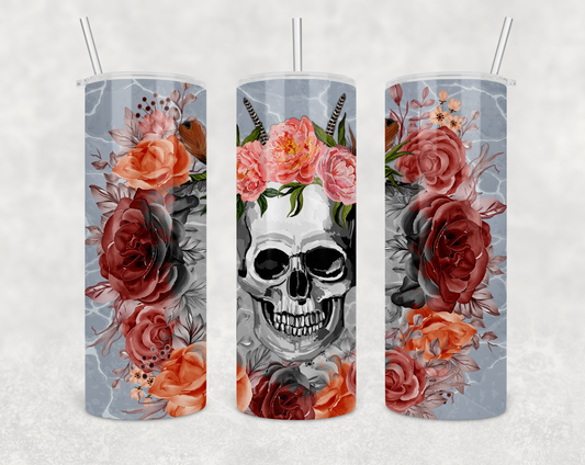 Boho Skulls and Roses 20oz Skinny Tumbler