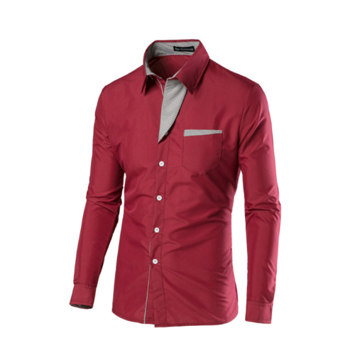 Mens Long Sleeve Button Front Shirt with Front Collar Details