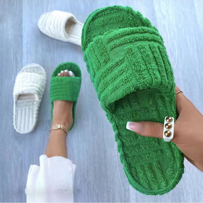 Thick Bottom Embossed Cotton Fur Women Slides