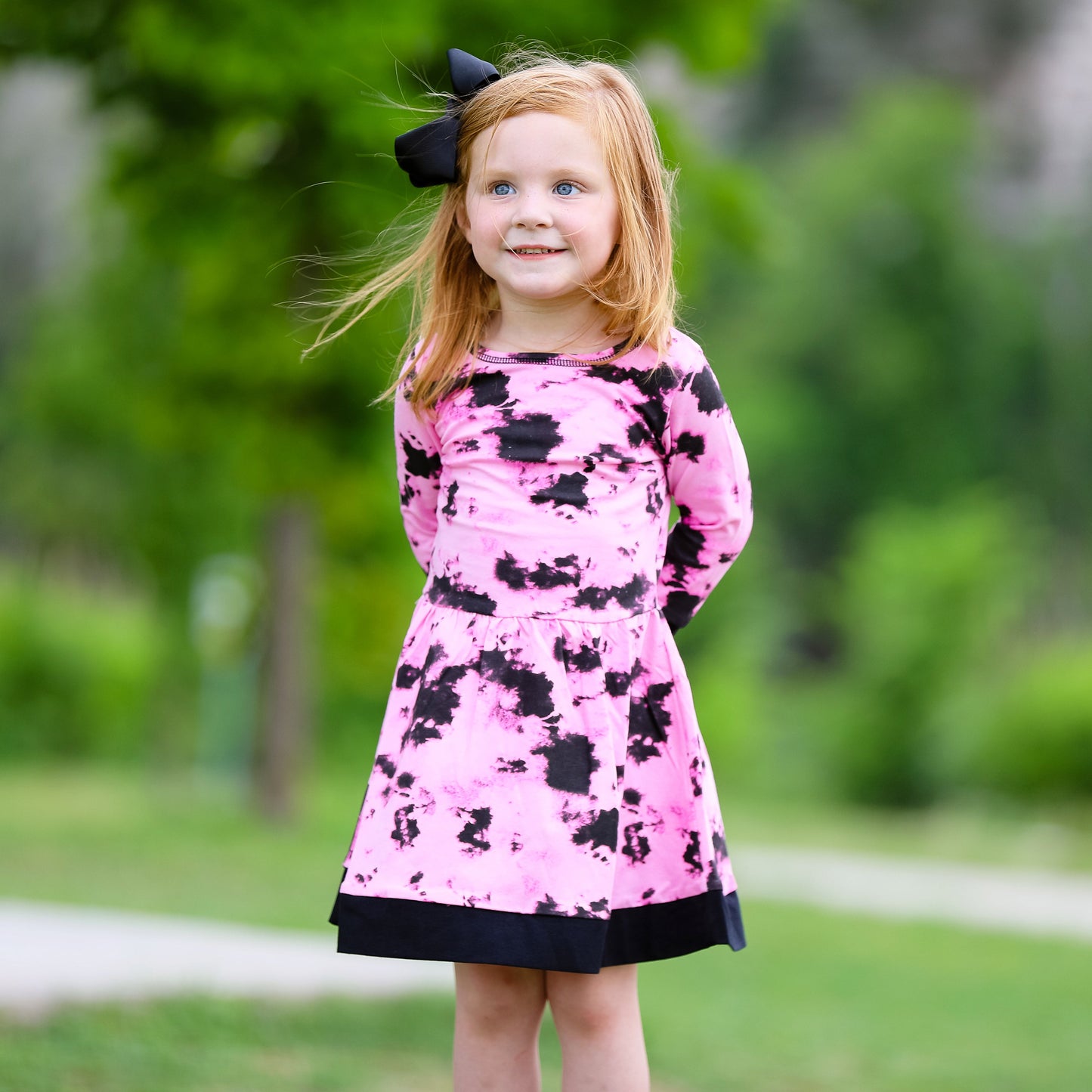 AnnLoren Girls Boutique Pink Black White Tie Dye Long Sleeve Cotton