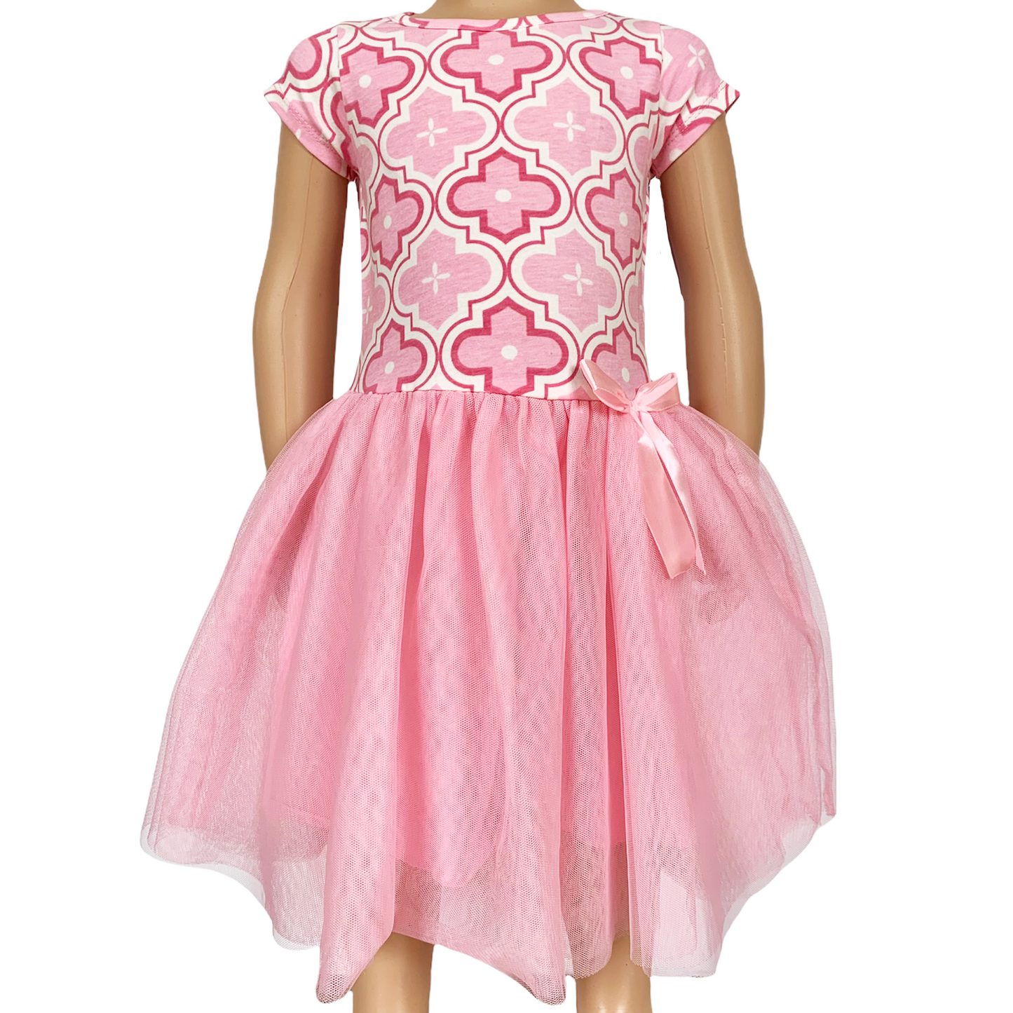 AnnLoren Girls Dress Pink Tulle & Pink Arabesque Party Dress