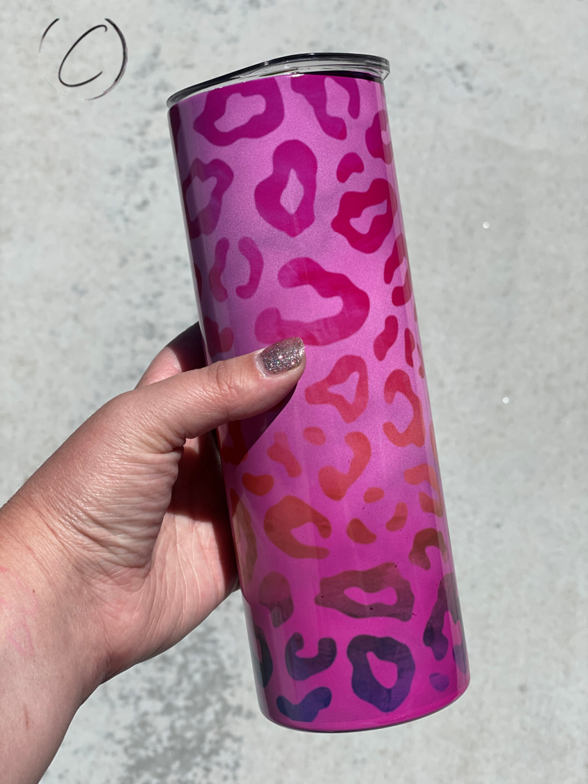 Marbled Ombre Leopard 20oz UV Pink Skinny Tumbler