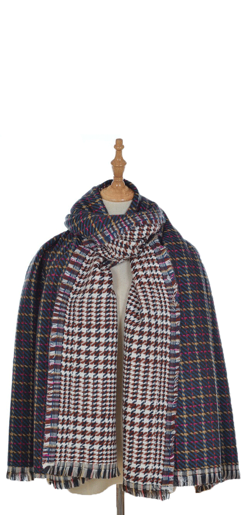 Brown Tartan Pattern Blanket Scarf