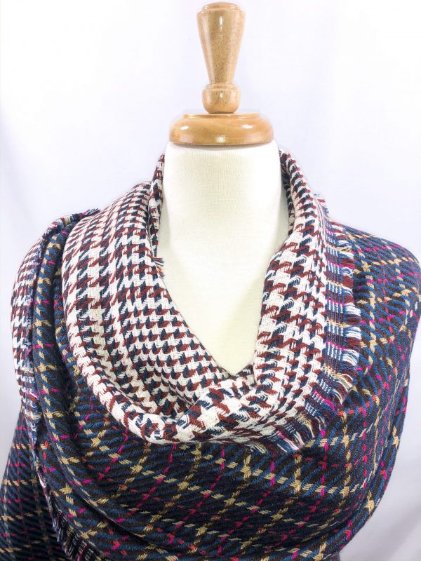 Brown Tartan Pattern Blanket Scarf