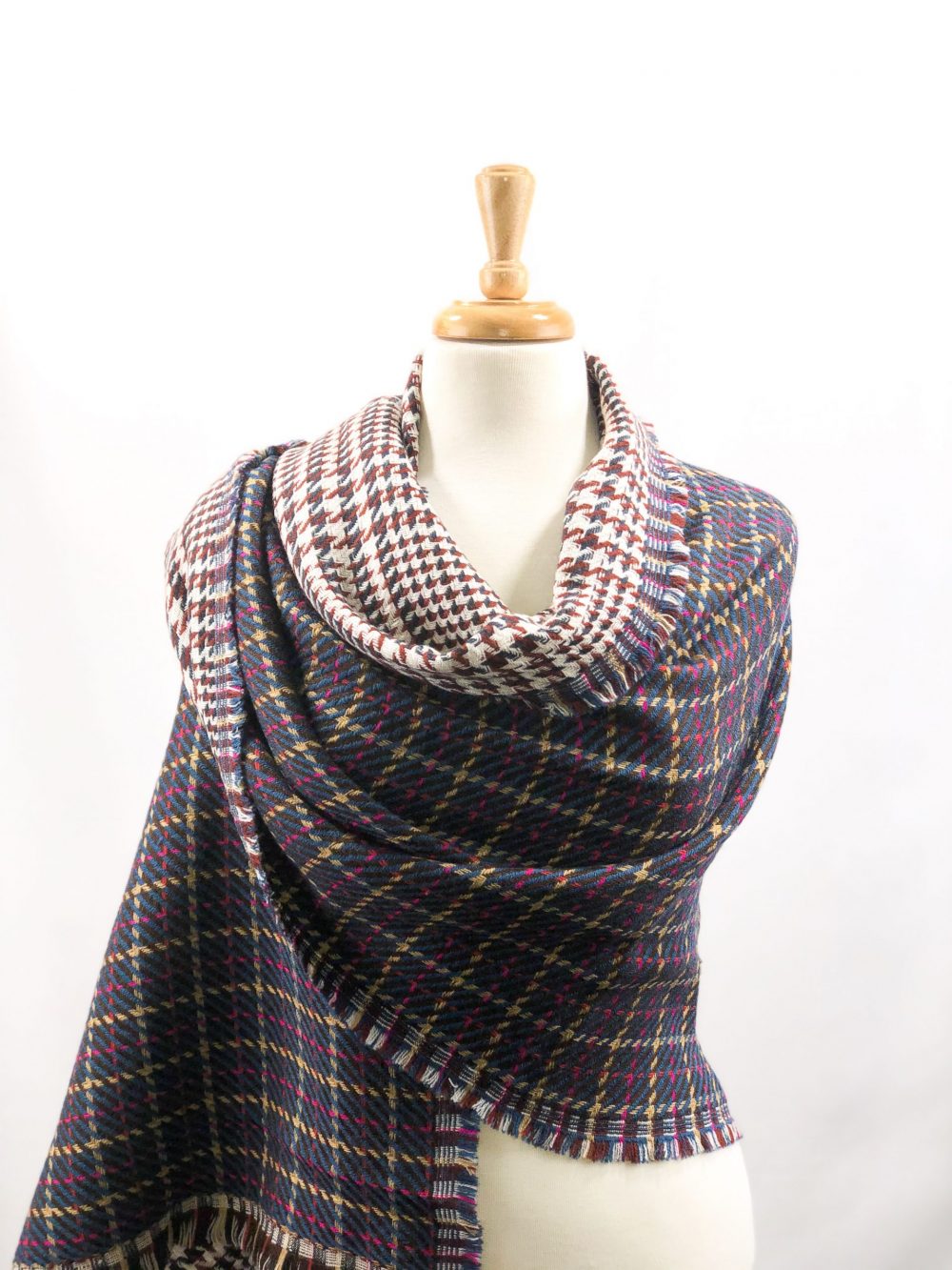 Brown Tartan Pattern Blanket Scarf