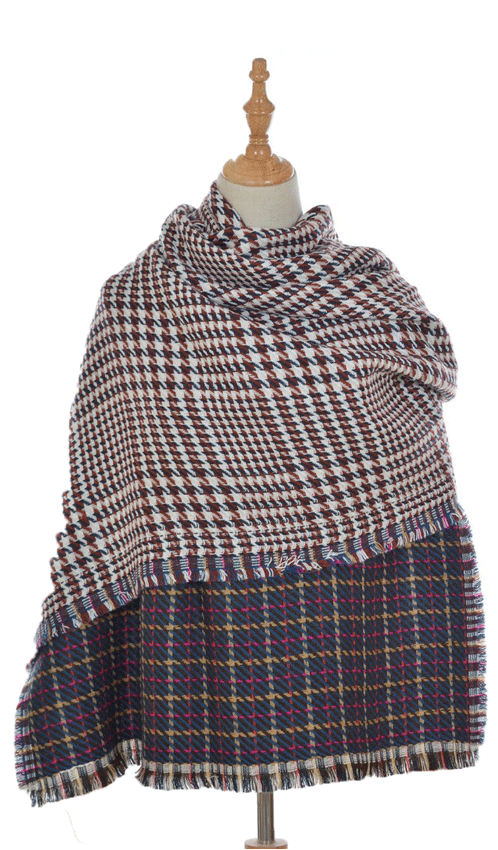 Brown Tartan Pattern Blanket Scarf