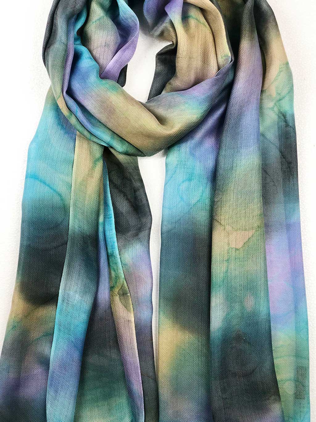 Blue and Mauve Modal Silk Hand Painted Watercolor Scarf