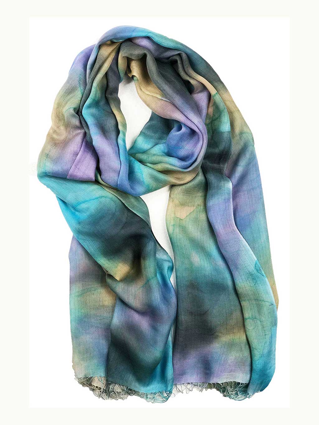 Blue and Mauve Modal Silk Hand Painted Watercolor Scarf