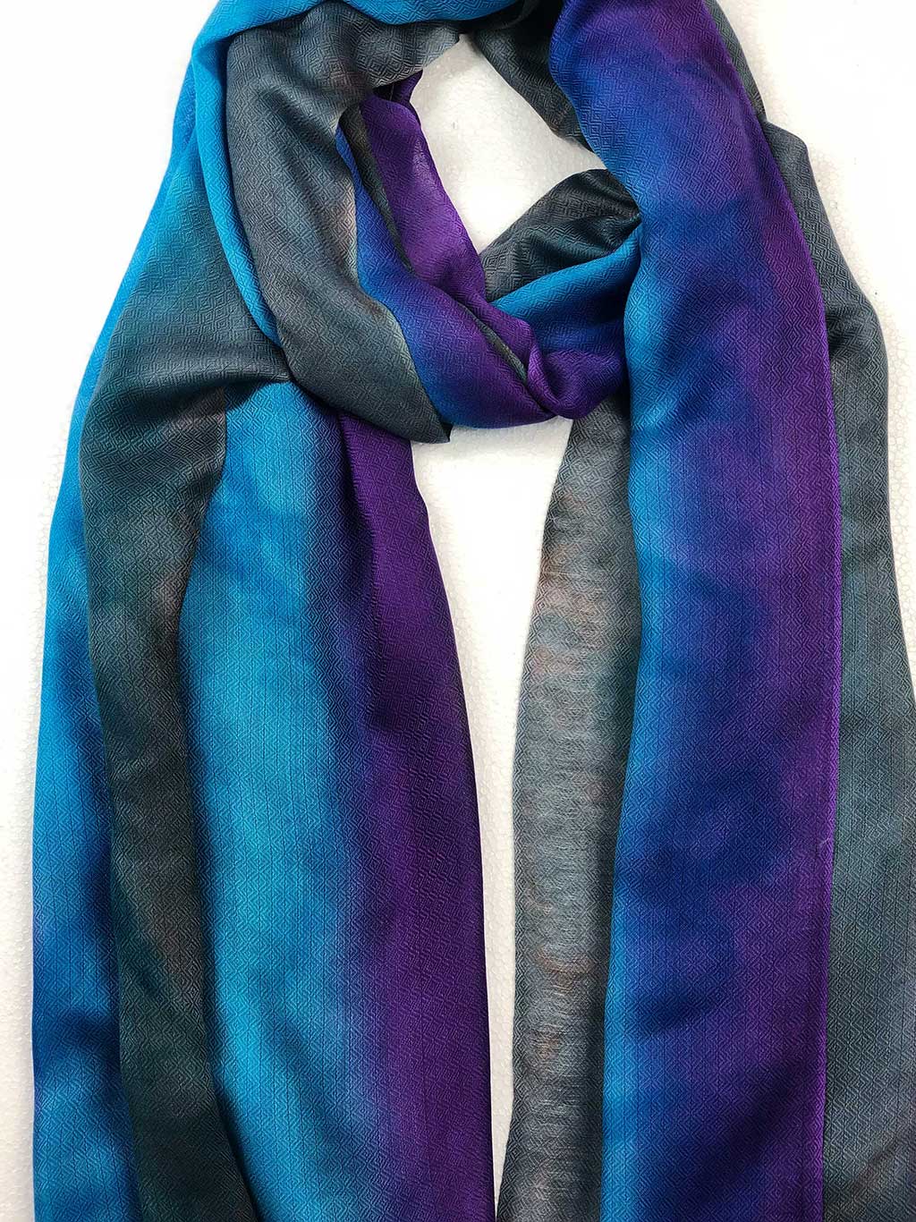 Blue Striped Modal Silk Hand Painted Watercolor Scarf