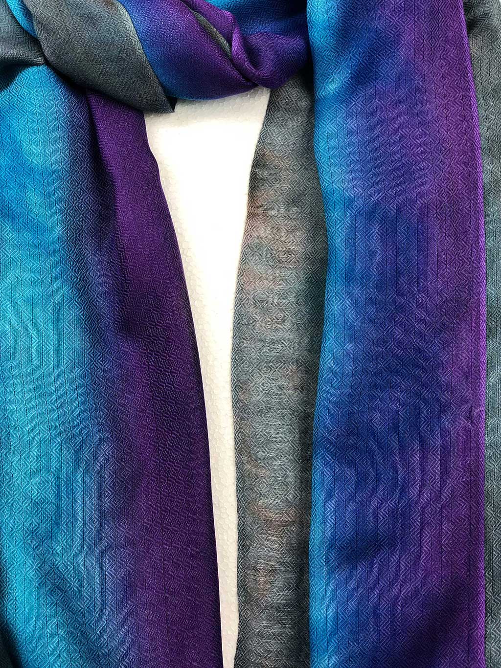 Blue Striped Modal Silk Hand Painted Watercolor Scarf