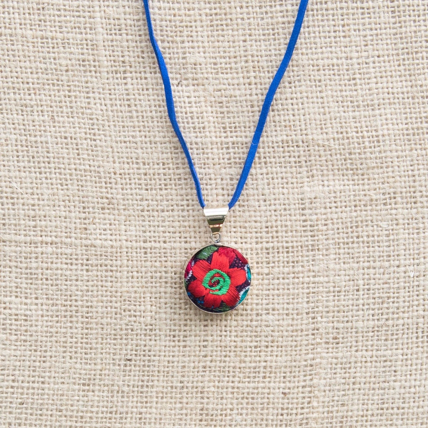 Embroidered Flower Boho Necklace.