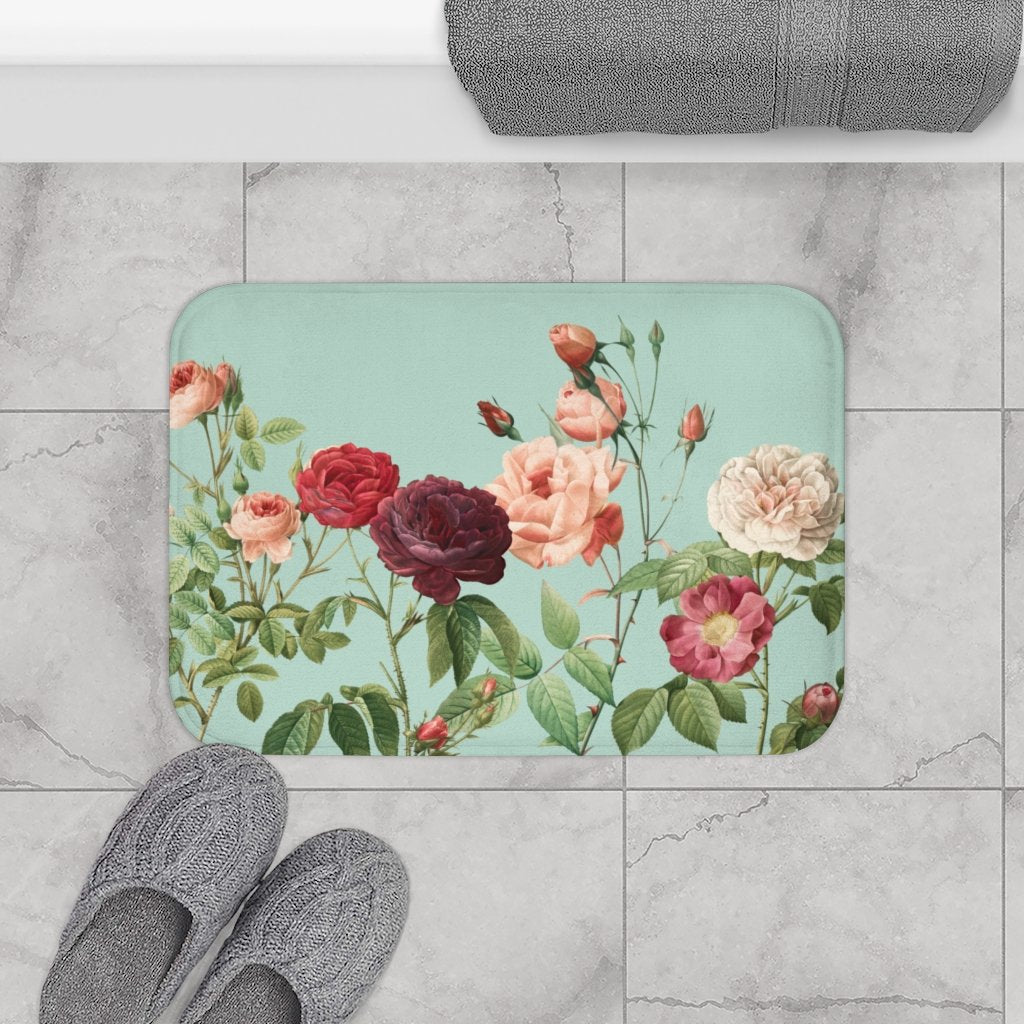 Rose Garden Teal Bath Mat Home Accents