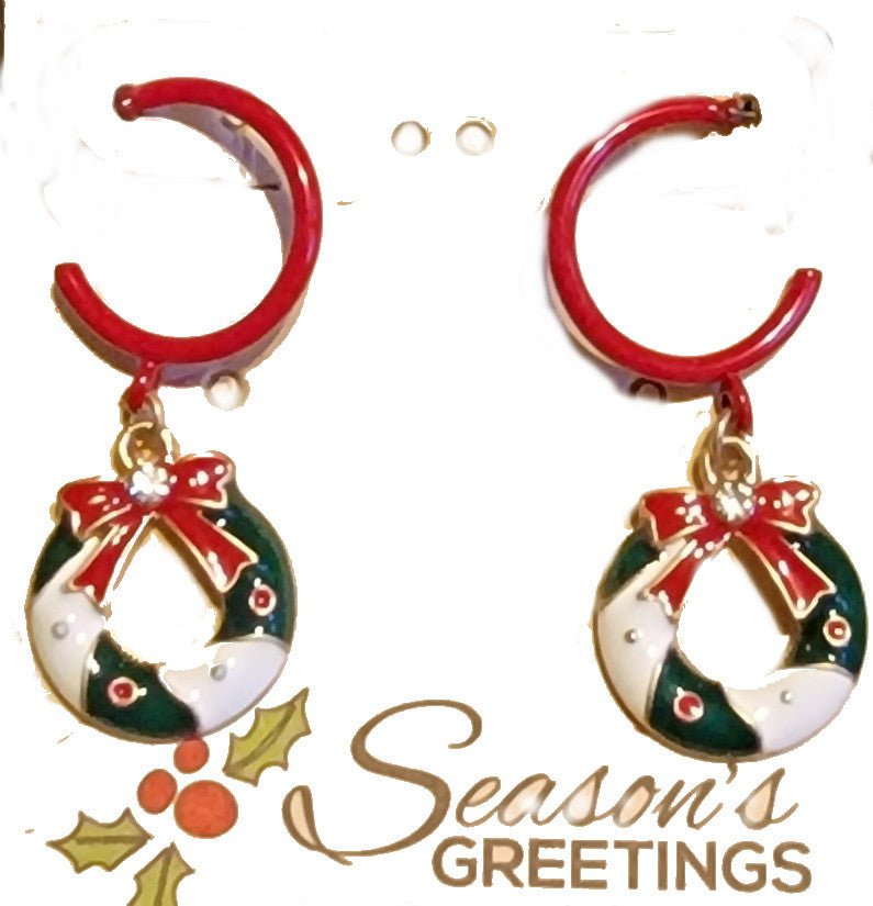 Christmas Wreath Dangle Hoop Earrings