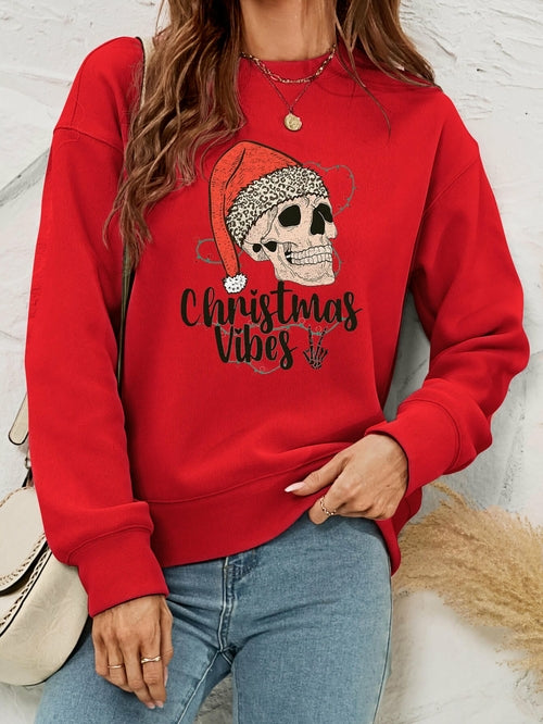 Christmas Skull Graphic Crewneck Sweatshirt