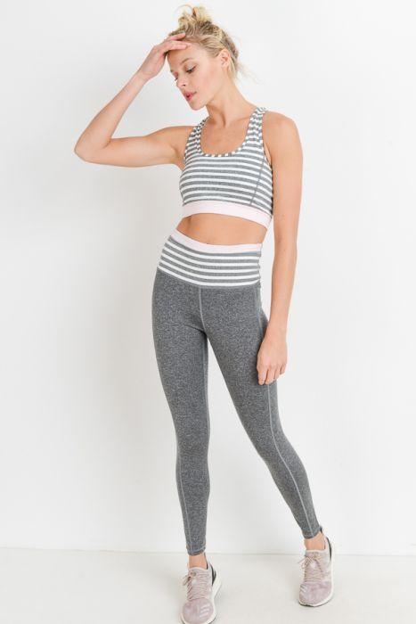 Highwaist Heather Grey Stripes & Colorblock Full Leggings