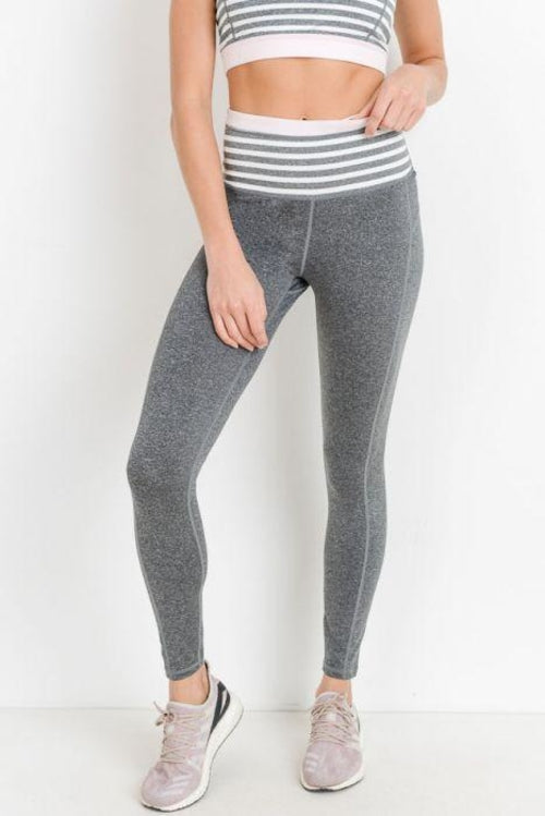 Highwaist Heather Grey Stripes & Colorblock Full Leggings