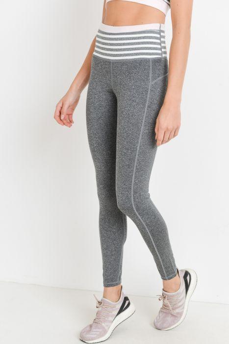 Highwaist Heather Grey Stripes & Colorblock Full Leggings