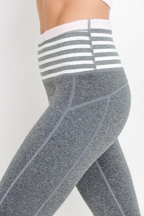 Highwaist Heather Grey Stripes & Colorblock Full Leggings