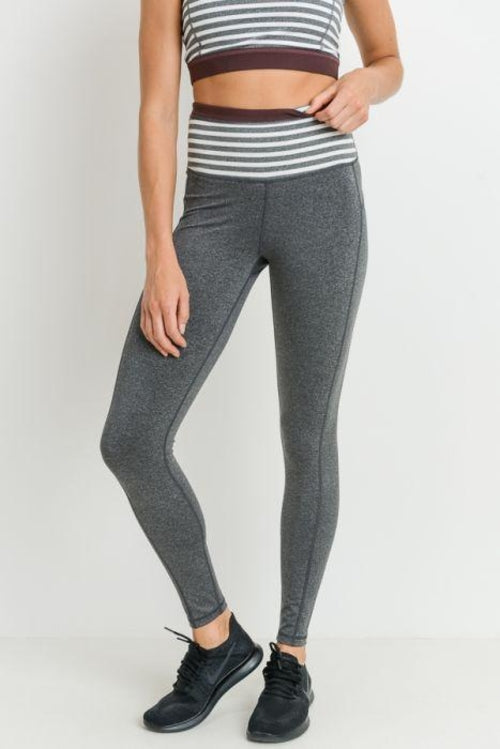 Highwaist Heather Grey Stripes & Colorblock Full Leggings