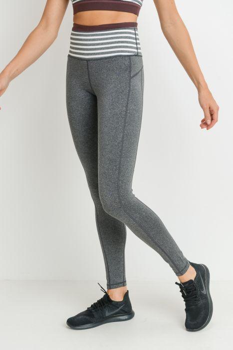 Highwaist Heather Grey Stripes & Colorblock Full Leggings