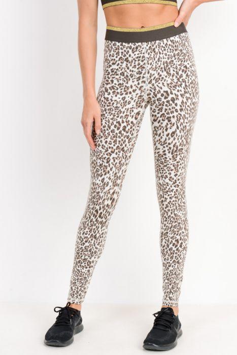 Snow Jaguar Highwaist Gold-Striped Band Leggings