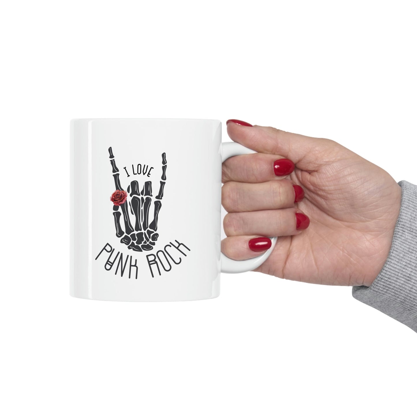 I Love Punk Rock Skeleton Hand Mug