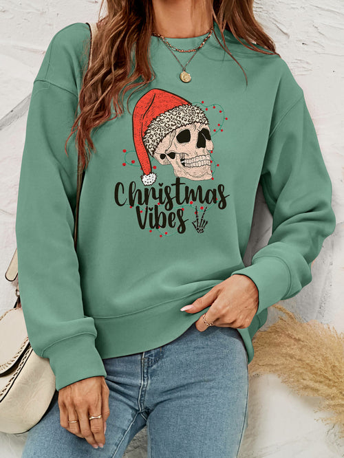 Christmas Skull Graphic Crewneck Sweatshirt