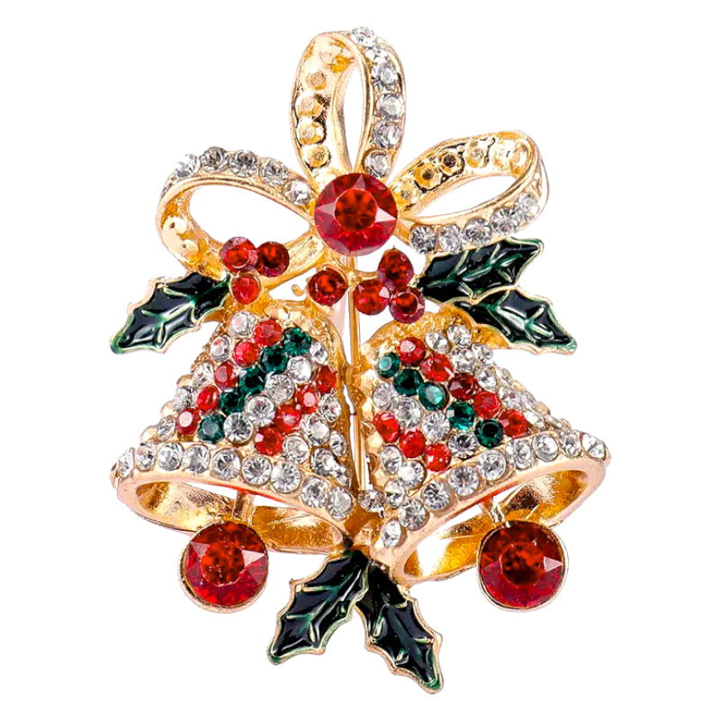 Christmas Jewelry Crystal Rhinestone Bell Charm Brooch Pin BH232 Multi